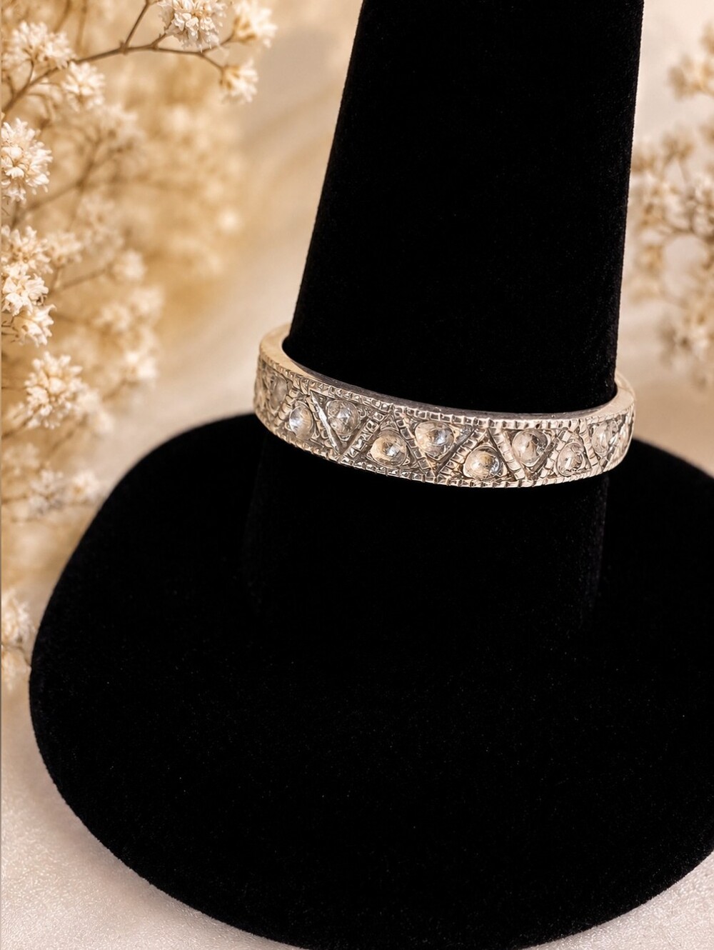Vintage Art Deco 925 Sterling Silver Ring Size 8 Ornate Geometric Statement Ring